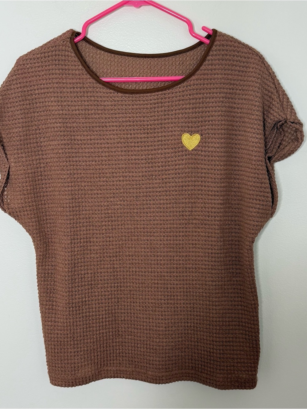 SHEIN Brown Knit Top with Yellow Accent